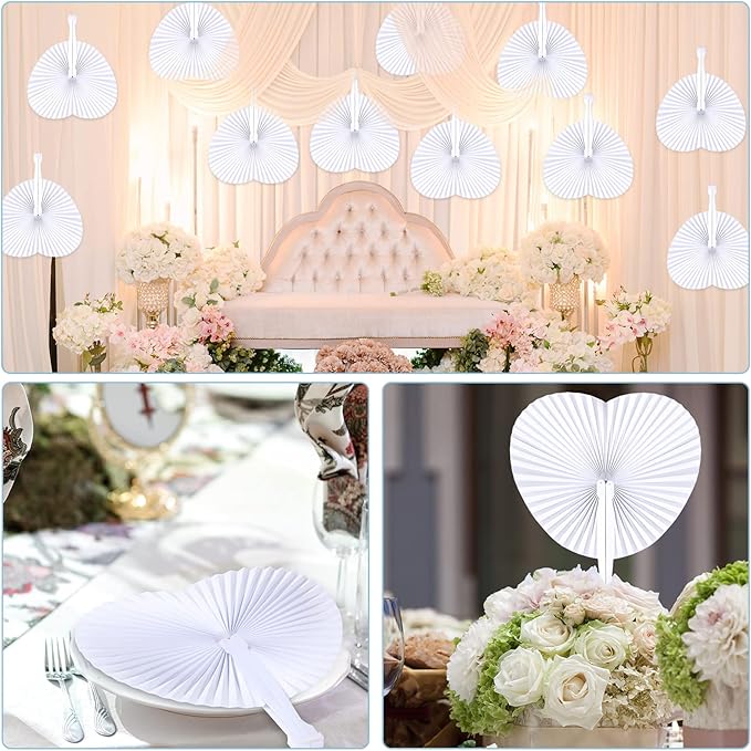 Unittype 150 Packs Wedding Paper Fans Heart Shaped Folding Handheld Fans - Image 6