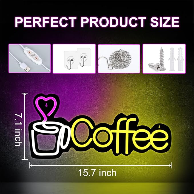 Coffee Neon Sign LED lights for Business, Dimmable 5V USB Powered for Wall Decor - Image 3