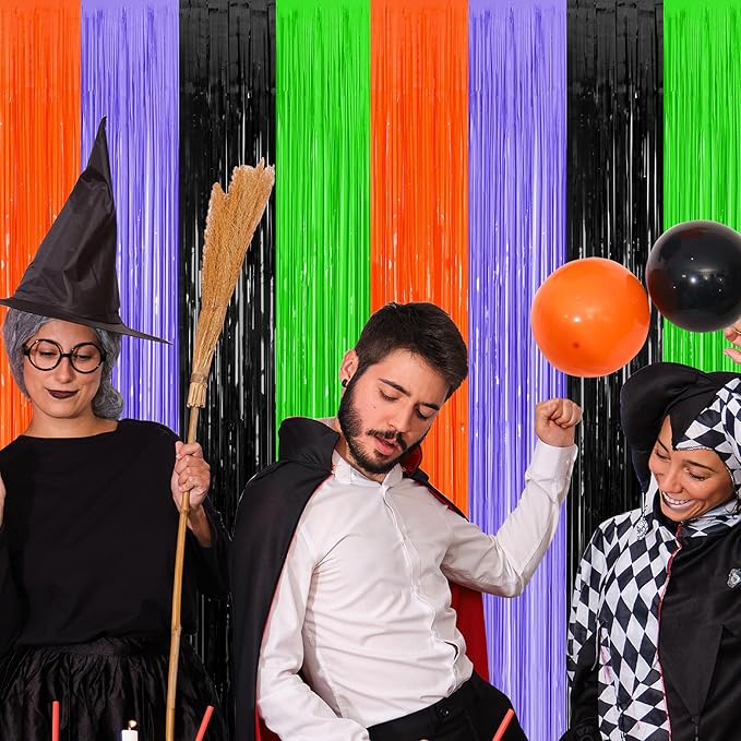 2 Pack Halloween Backdrop, 3.28 FT x 7.05 FT Orange Purple Black Green Party - Image 5