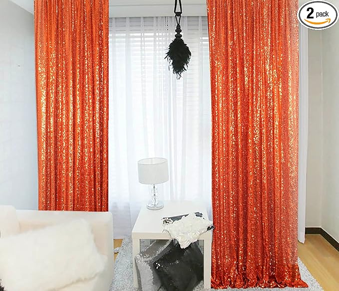 ShinyBeauty Sequin Curtains 2 Panels 4x10ft Orange Sequin Backdrop Curtains by ShinyBeauty