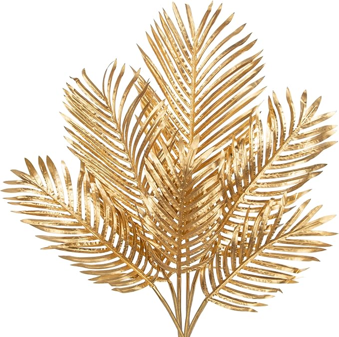 DILATATA Large Faux Gold Palm Leaves – Artificial Tropical Areca Palm Fronds by DILATATA