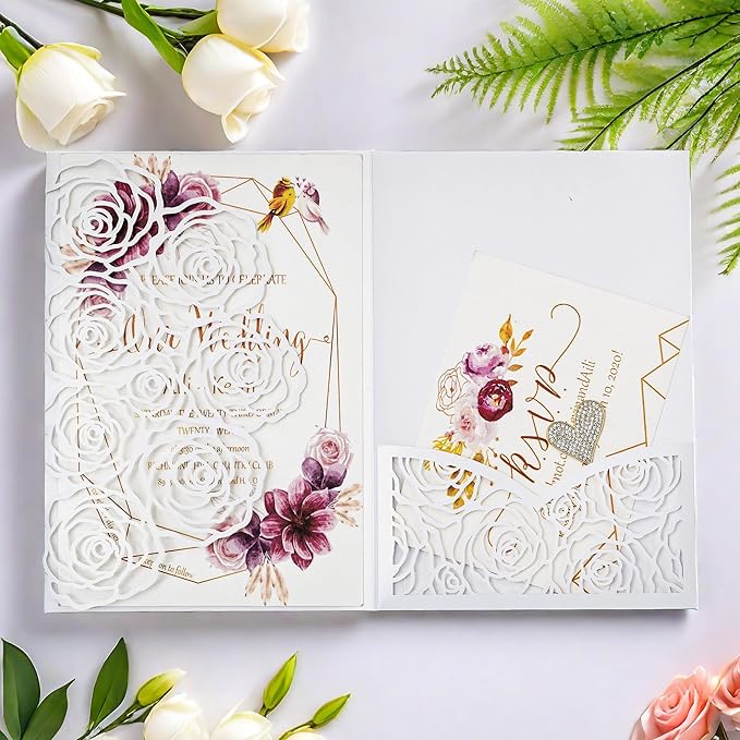 20 Pcs Laser Cut Wedding Invitations Card Pocket - Image 5