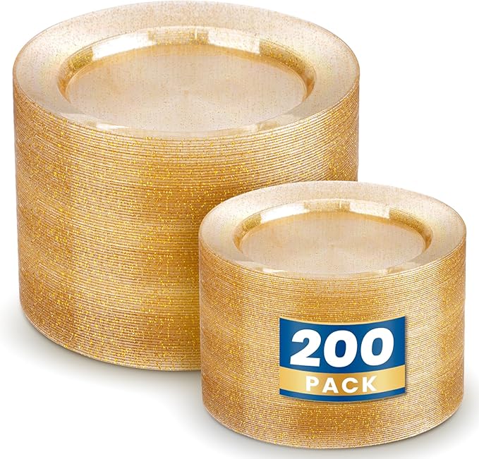 WDF 200PCS Gold Plastic Plates by WDF