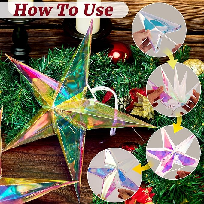 Star Ornaments Iridescent Christmas Ornaments Colorful Star Ornament - Image 3