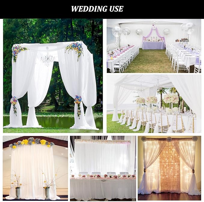 10ft x 10ft White Chiffon Backdrop Curtains, Wrinkle-Free Sheer Chiffon Fabric - Image 2