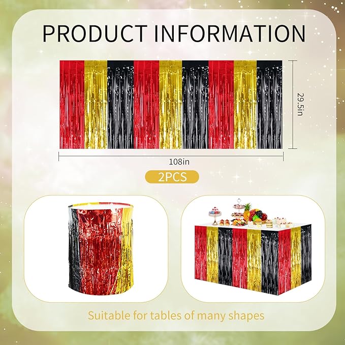 BEISHIDA 2 Pack Red Gold Black Table Skirts Party Decorations Metallic Tinsel - Image 2