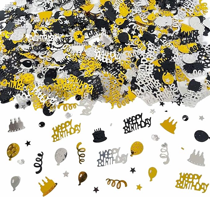 Black Gold Happy Birthday Confetti, Birthday Decorations Confetti Metallic Foil by WEIKA