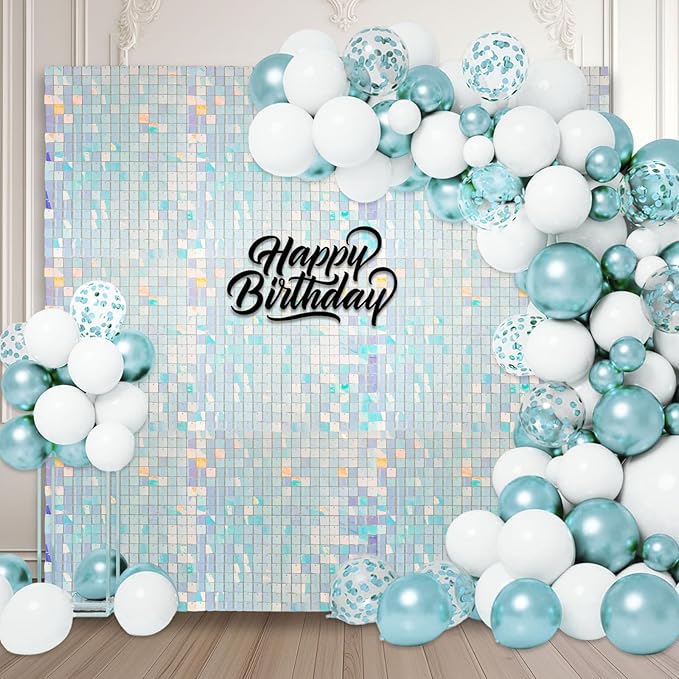 12PCS Colorful Blue Shimmer Wall Backdrop, Square Sequin Photo Backdrops Panel by ZEBMOON