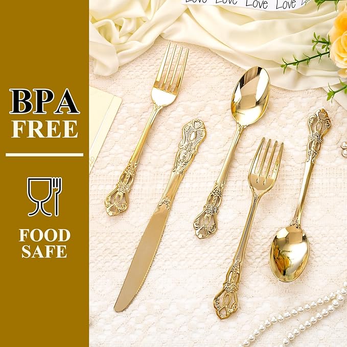 200PCS Gold Plastic Silverware - Image 5