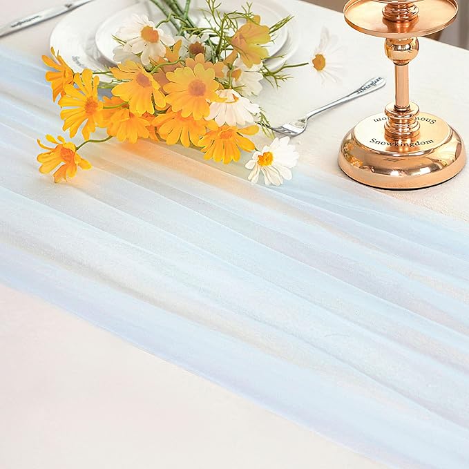 Snowkingdom Light Blue Cheesecloth Table Runner 10FT, Baby Blue Sheer Tulle - Image 4
