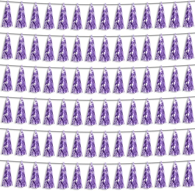 6P Light Purple Foil Fringe Metallic Tassel Streamers Banner Tassel Garland by HYSILLA
