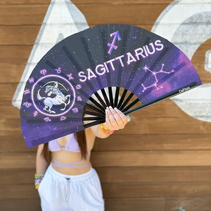 DeFlare | Cosmic Zodiac Rave Fan | Zodiac Sign Hand Fan | Astrology Rave Fan | - Image 4