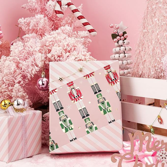 LeZakaa Christmas Pink Wrapping Paper Jumbo Roll - Image 3
