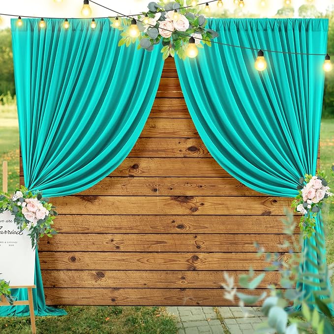 10 ft x 10 ft Wrinkle Free Turquoise Backdrop Curtain - Image 6