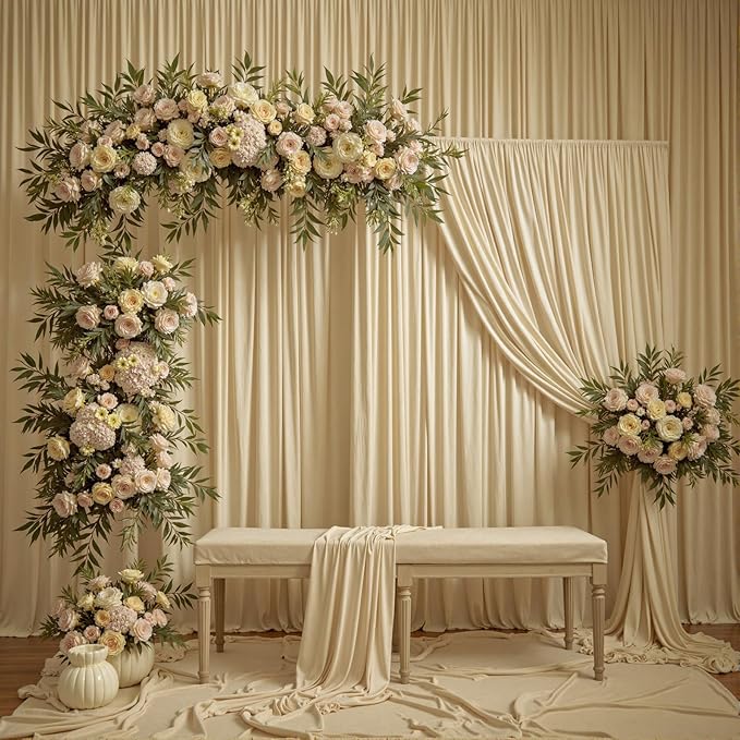 30ftx12ft Wrinkle Free Beige Backdrop Curtain, 6 Panels 12FT Height Beige - Image 8