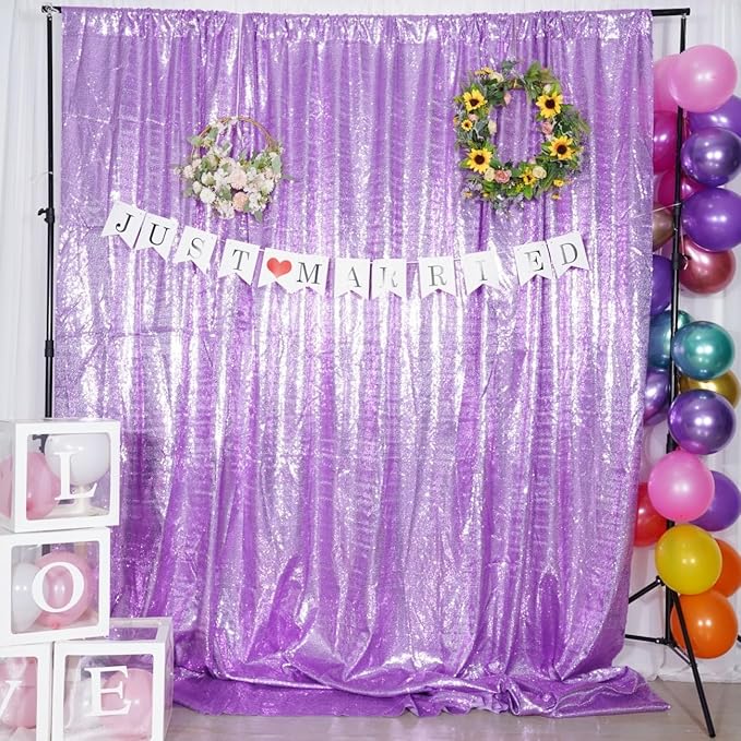Poise3EHome 10Ft x 10Ft Lavender Sequin Backdrop, Glitter Thick Satin Sequin - Image 2