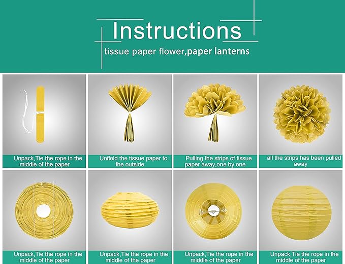 White Gold Teal Party Decorations – 15Pcs Tissue Paper Flowers Pom Poms Paper - Image 3