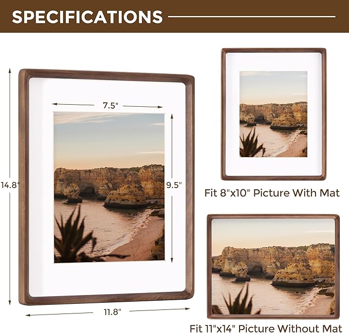 11x14 Wooden Picture Frames USA-Sourced Natural Walnut Solid Wood Photo Frame - Image 2