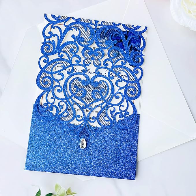 Hosmsua 50PCS Wedding Invitations Cards 5 x 7.3 Inch Laser Cut Hollow Rose - Image 3