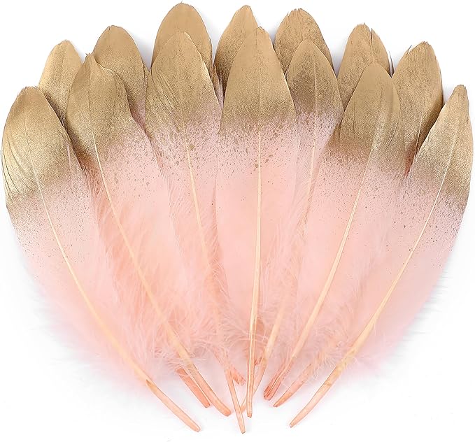 Larryhot Dipped Gold & Pink Goose Feathers by Larryhot