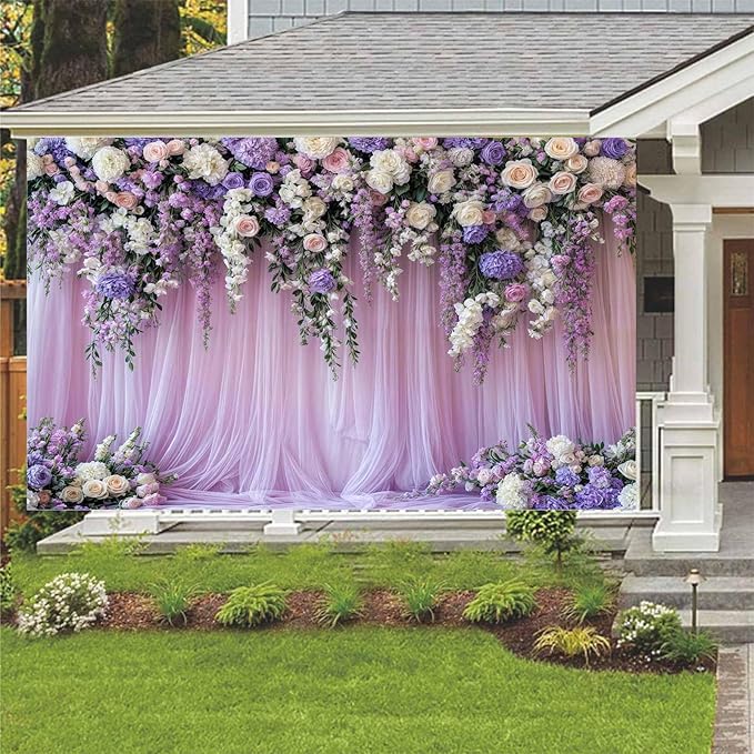 12x10ft Purple Lavender Floral Bridal Backdrop Wedding Flower Photography - Image 4