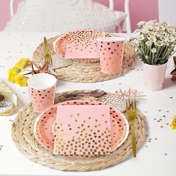 Sveikie160 Pcs Pink And Gold Paper Plates, Birthday Cake Party Plates And - Image 7