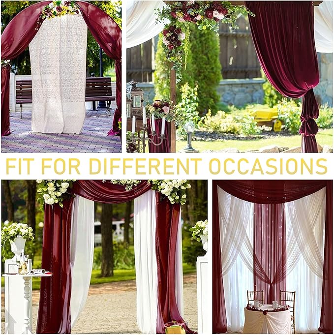 1 Panels Wedding Arch Draping Fabric Burgundy Sheer Backdrop Curtain Arch Drape - Image 6