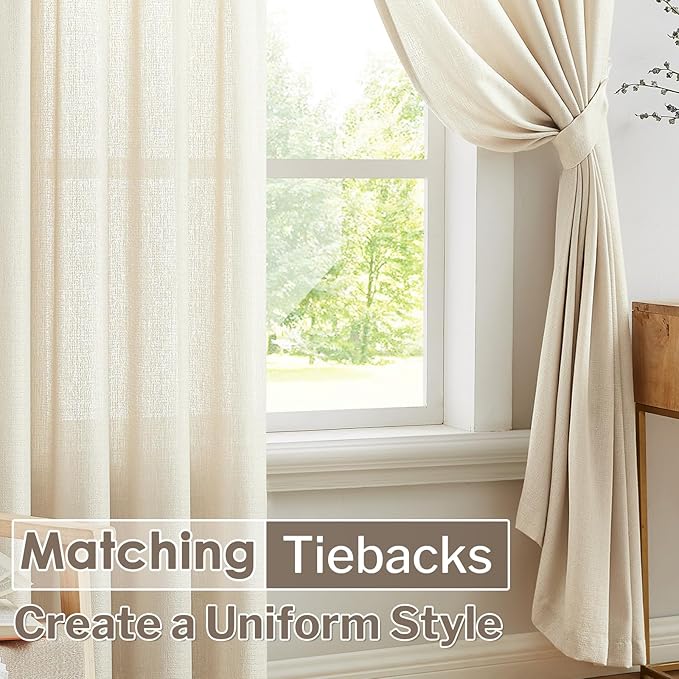 Melodieux Beige Semi Sheer Curtains 63 Inch Length - Image 6