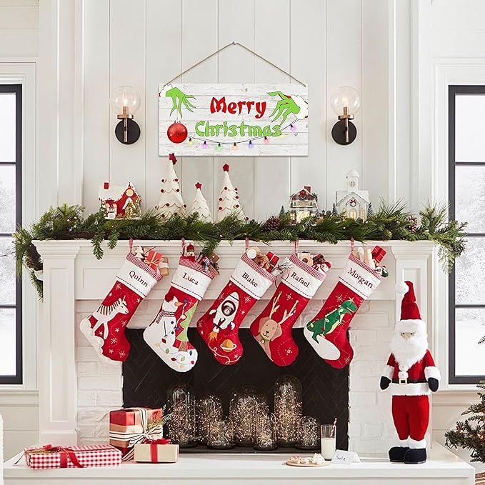 Merry Christmas Hanging Door Sign, Crazy Funny Green Festive Wooden Wall - Image 2