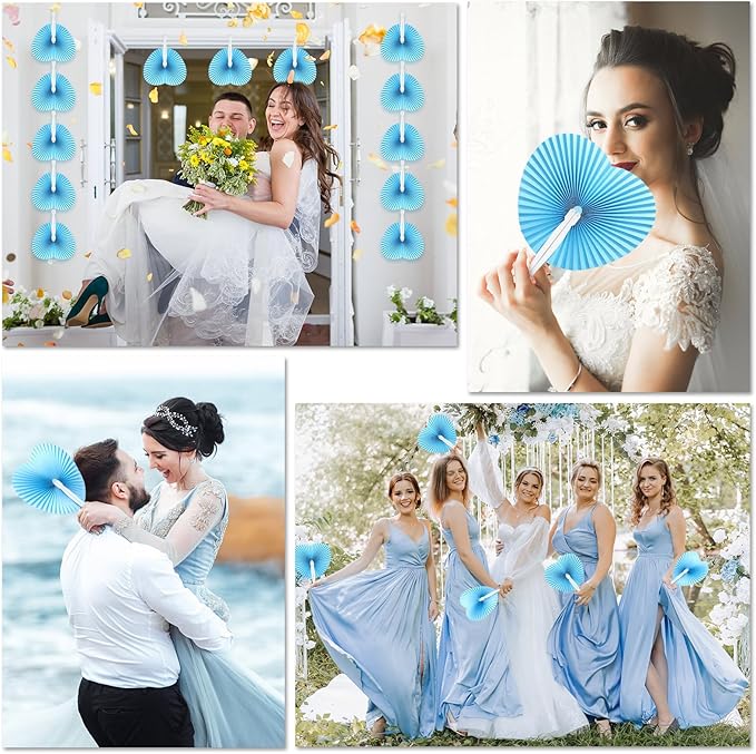 Unittype 150 Packs Wedding Paper Fans Heart Shaped Folding Handheld Fans - Image 6