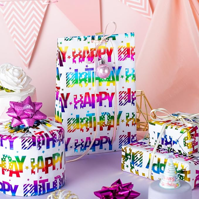 Yarcony Birthday Wrapping Paper Roll, Mini Roll Gift Wrapping Paper, Colorful - Image 5
