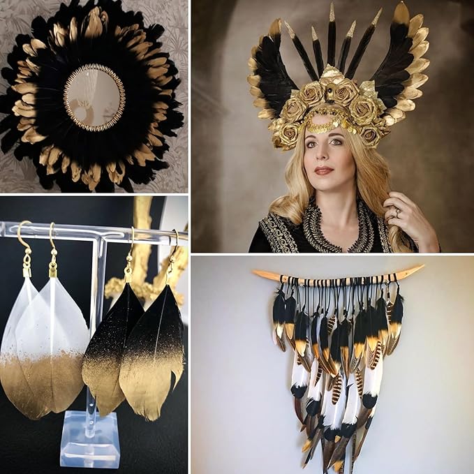 Larryhot Dipped Gold & Black Goose Feathers - Image 6