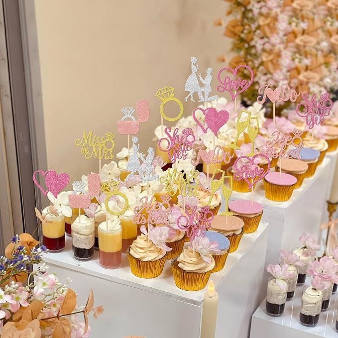 30 PCS He Asked She Said Yes Cupcake Toppers Glitter Miss to Mrs I Do Love - Image 5