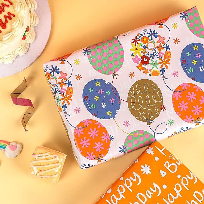 LeZakaa Reversible Birthday Wrapping Paper Roll - Image 4