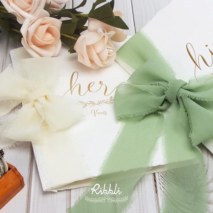 Ribbli Sage Green Chiffon Ribbon 1-1/2 inch x 30 Yard Handmade Fringe Chiffon - Image 4