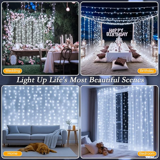 200 LED Curtain String Lights 9.8 * 6.6FT Plug in Fairy - Image 3
