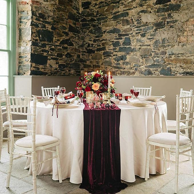 Table Runner 20 x 120 Inches Long Burgundy Wedding Table Runners, Velvet Table - Image 2
