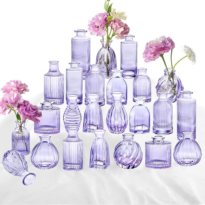 Glass Bud Vases 24 in Bulk, Small Purple Vase Glass Vases by PHUNTTEK