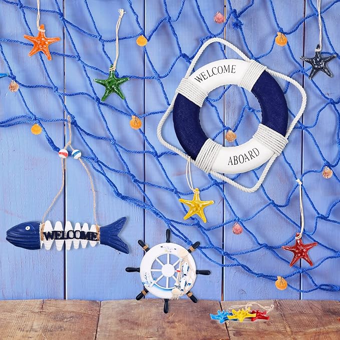 Marsui 11 Pcs Wooden Nautical Wall Decor Fishing Net Decorations, Include - Image 5