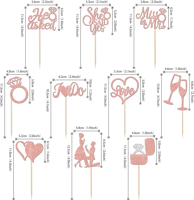 30 PCS He Asked She Said Yes Cupcake Toppers Glitter Wedding Engagement Cupcake - Image 2