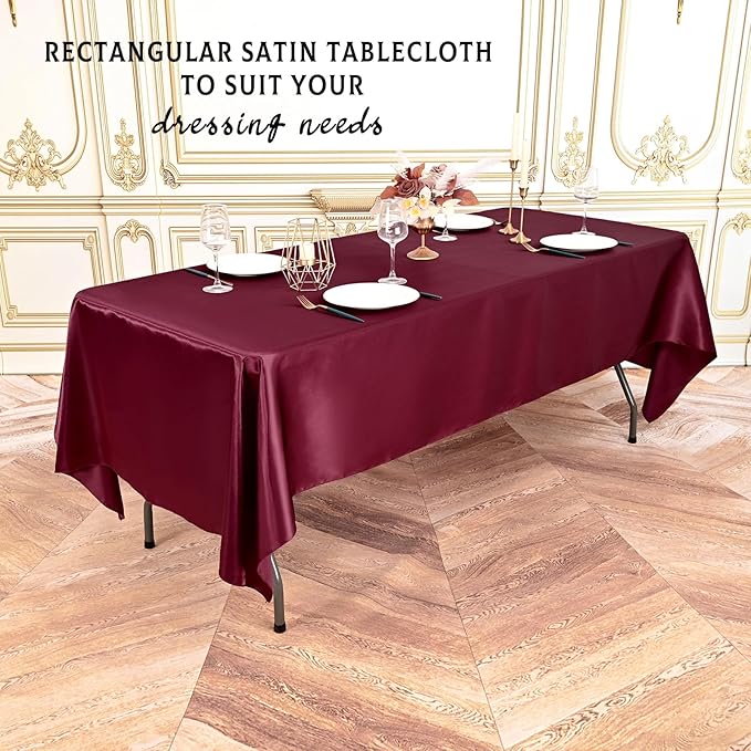 10 Packs Satin Tablecloth 57 x 108 Inch Burgundy Rectangular Table Cloth Silk - Image 6