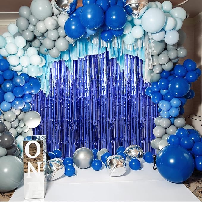 Crosize 8 Pack 3.3 x 9.9 ft Dark Blue Foil Fringe Curtains Party Decorations - Image 5