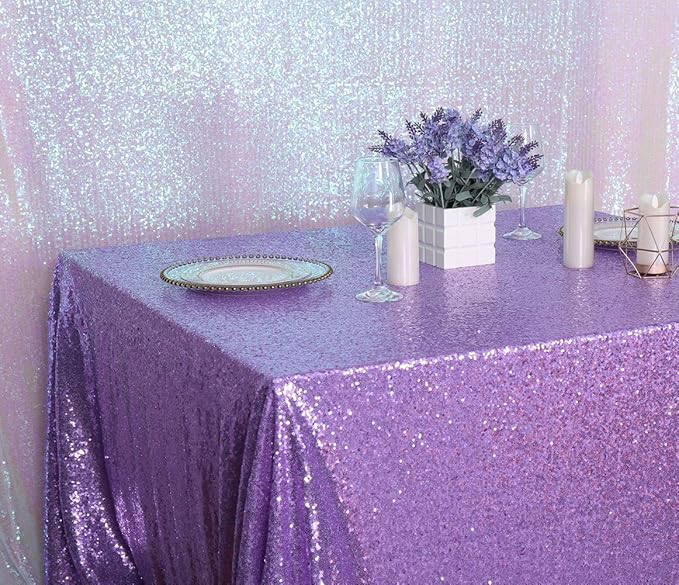 SquarePie Sequin Tablecloth 60 x 120 Inch Lavender Sparkly Table Linen - Image 7