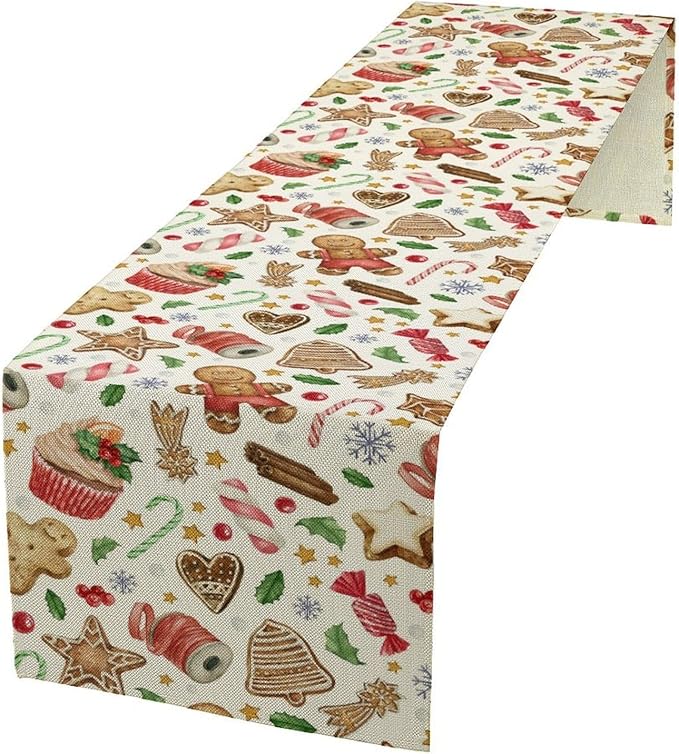Christmas Table Runner, Christmas Gingerbread New Year Xmas Table Cloth Kitchen by Unknown