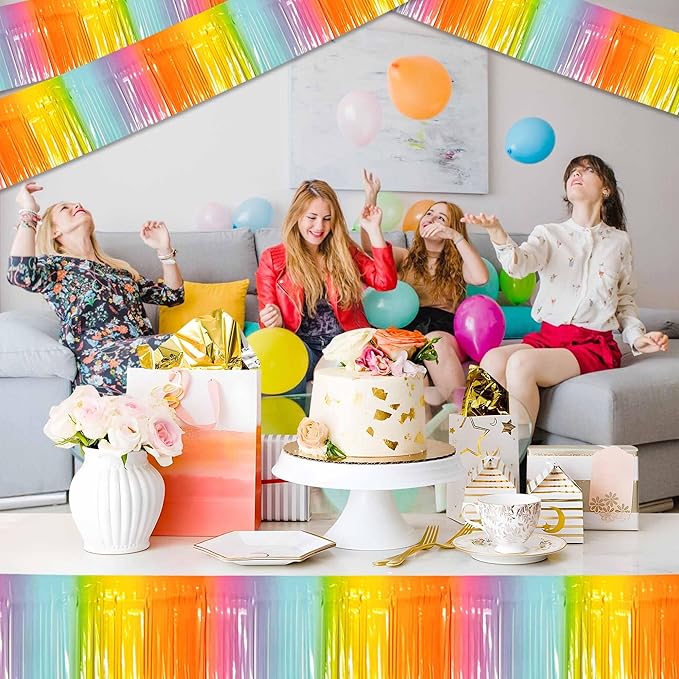 4 Pack 10 Ft Light Rainbow Foil Fringe Garland Metallic Streamers Tinsel Banner - Image 5