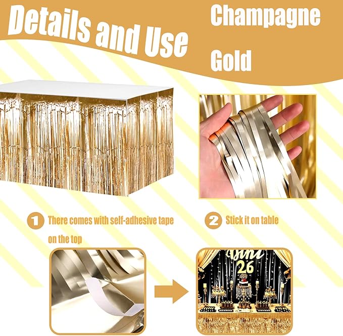 4 Pack 29x108 Inch Metallic Foil Fringe Tinsel Table Skirts - Image 3