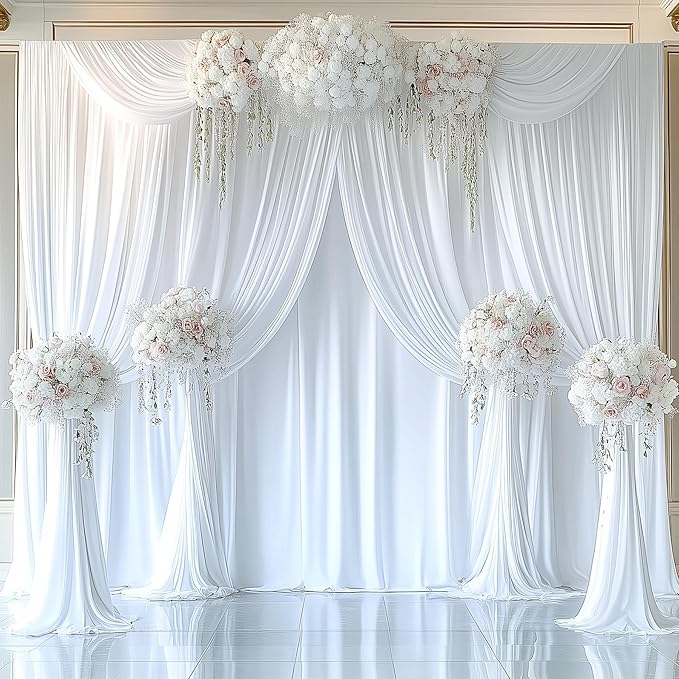 50ftx12ft Wrinkle Free White Backdrop Curtain, 10 Panels 12FT Height White - Image 4