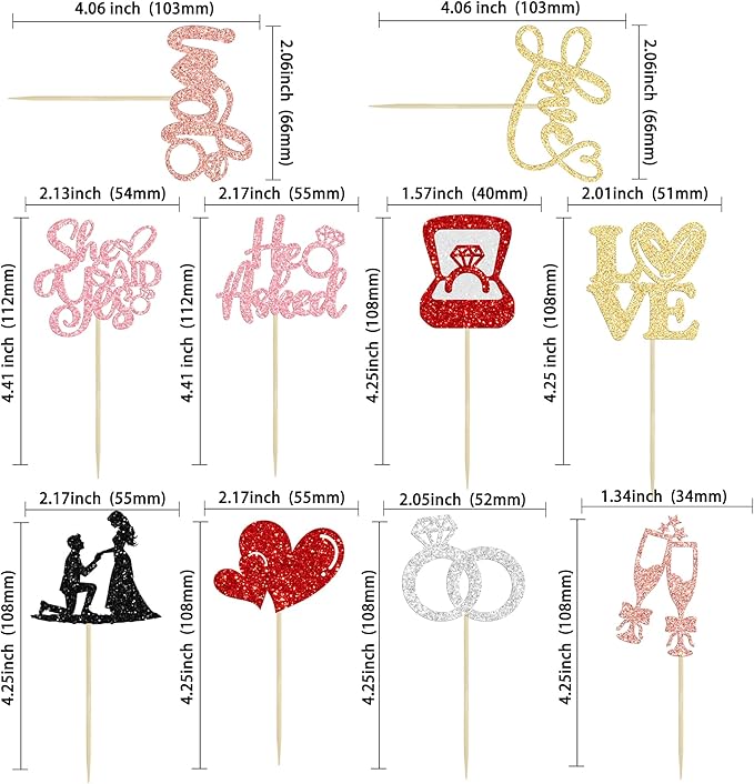 Ephlyn 30Pcs He Asked She Said Yes Cupcake Toppers Glitter Engagement Cupcake - Image 2
