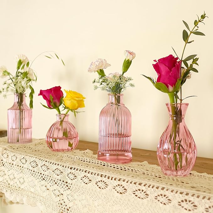 Pink Vase, Bud Vases Set of 12, Small Pink Glass Vases - Image 4