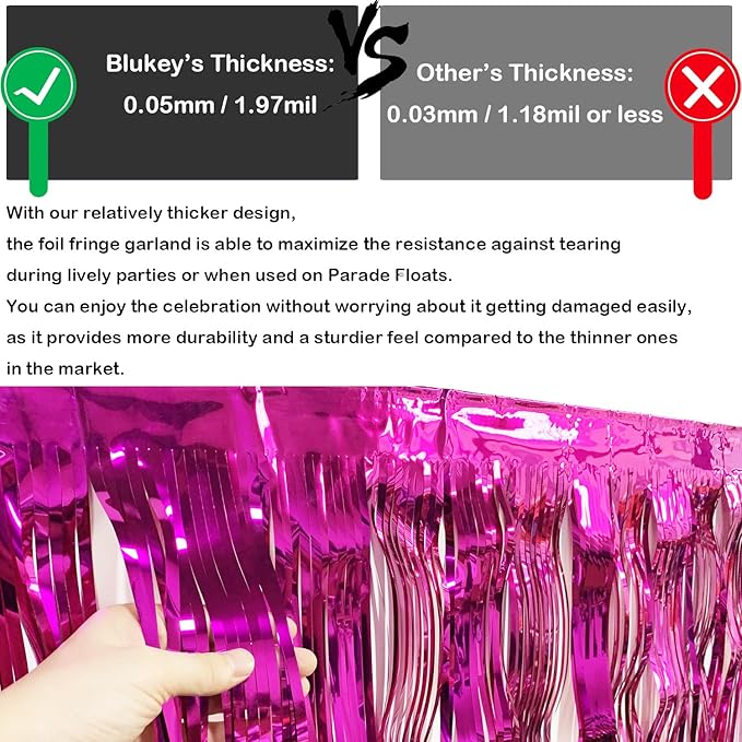 Thick 10 feet by 15 inches Fuchsia Foil Fringe Garland - Image 2
